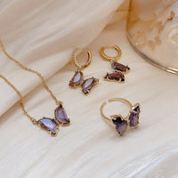 Thumbnail for Dainty CZ Inlaid Crystal Butterfly Necklace Earrings Ring Set - ArtGalleryZen
