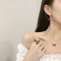 Thumbnail for Dainty CZ Inlaid Crystal Butterfly Necklace Earrings Ring Set - ArtGalleryZen