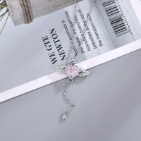 Thumbnail for Dainty CZ Inlaid Pink Crystal Cupid Heart Wings Necklace - ArtGalleryZen