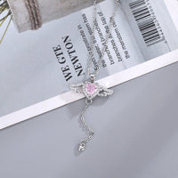 Thumbnail for Dainty CZ Inlaid Pink Crystal Cupid's Heart Wings Necklace - ArtGalleryZen