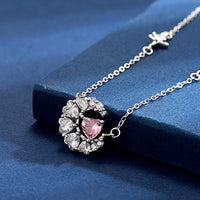 Thumbnail for Dainty CZ Inlaid Crystal Heart Moon Phase Necklace - ArtGalleryZen