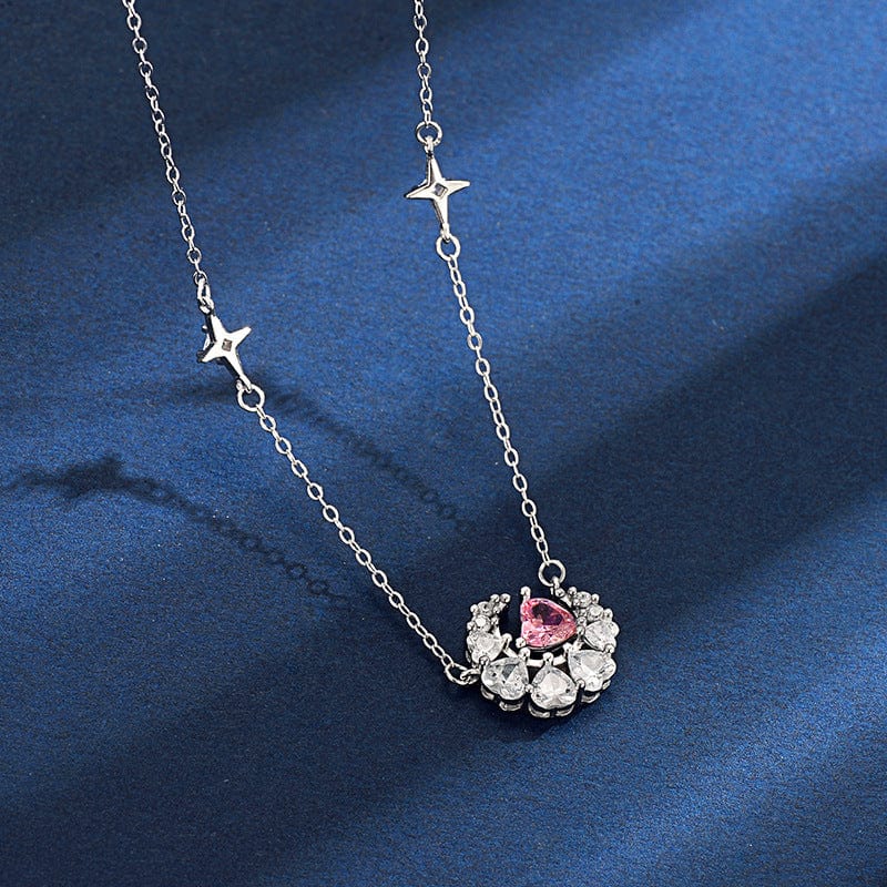 Dainty CZ Inlaid Crystal Heart Moon Phase Necklace - ArtGalleryZen
