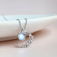 Thumbnail for Dainty CZ Inlaid Crystal Moon Necklace - ArtGalleryZen