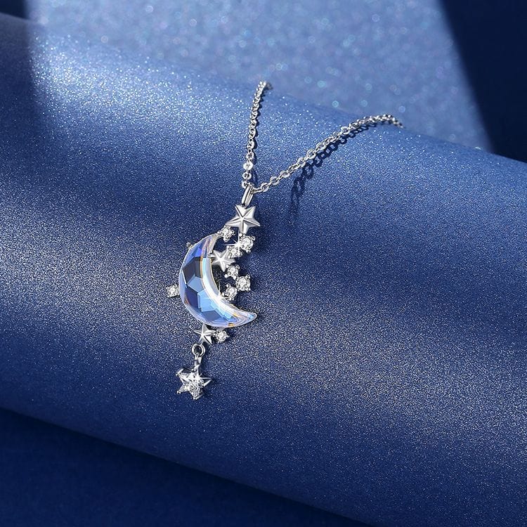 Dainty CZ Inlaid Crystal Star Moon Phase Necklace - ArtGalleryZen