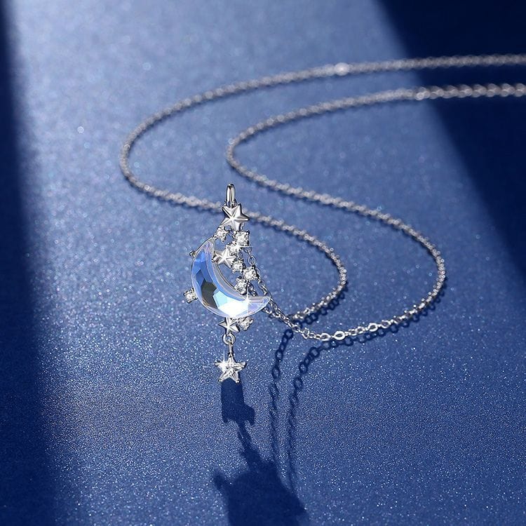 Dainty CZ Inlaid Crystal Star Moon Phase Necklace - ArtGalleryZen