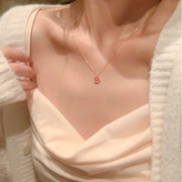 Thumbnail for Dainty CZ Inlaid Enamel Pink Cherry Blossom Pendant Necklace - ArtGalleryZen