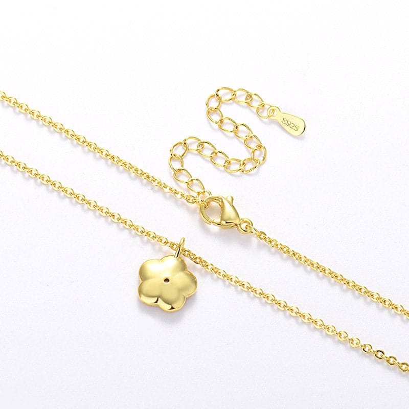 Dainty CZ Inlaid Enamel Pink Cherry Blossom Pendant Necklace - ArtGalleryZen