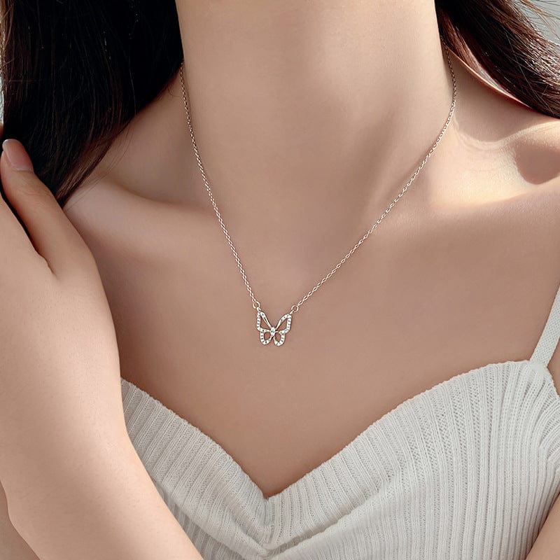 Dainty CZ Inlaid Hollowed-out Butterfly Necklace - ArtGalleryZen