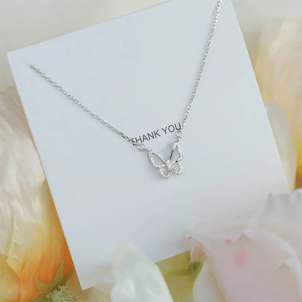 Dainty CZ Inlaid Hollowed-out Butterfly Necklace - ArtGalleryZen