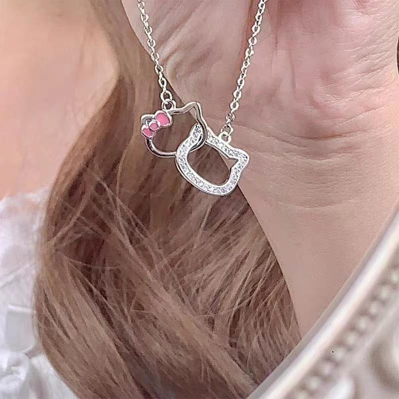 Dainty CZ Inlaid Kitty Pendant Necklace - ArtGalleryZen