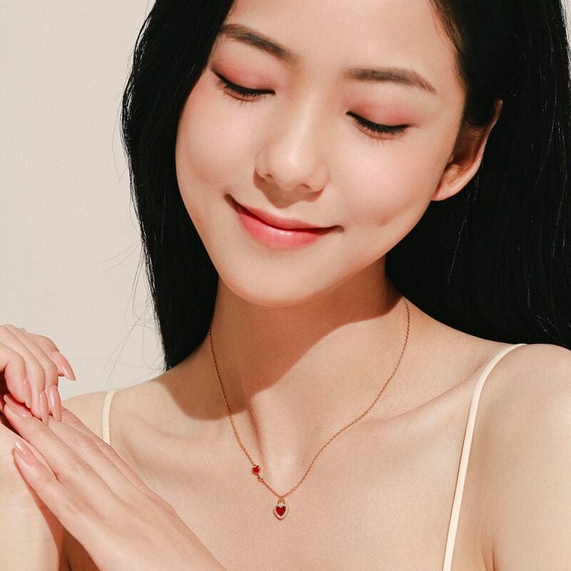 Dainty CZ Inlaid Lock And Key Heart Necklace - ArtGalleryZen