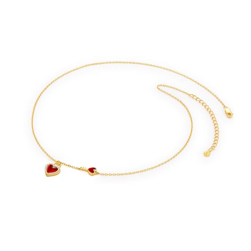 Dainty CZ Inlaid Lock And Key Heart Necklace - ArtGalleryZen