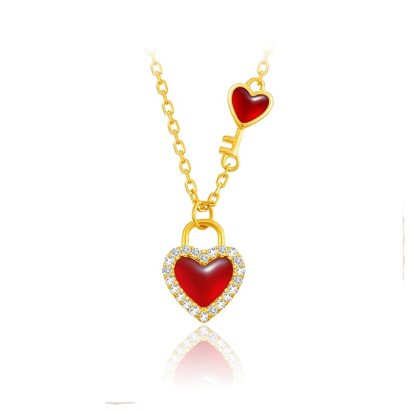 Dainty CZ Inlaid Lock And Key Heart Necklace - ArtGalleryZen