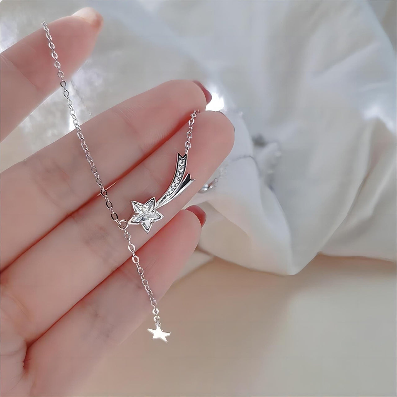 Dainty CZ Inlaid Meteor Star Moon Phase Necklace - ArtGalleryZen