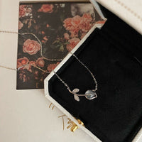 Thumbnail for Dainty CZ Inlaid Natural Opal Tulip Chain Necklace - ArtGalleryZen