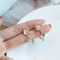 Thumbnail for Dainty CZ Inlaid Natural Opal Tulip Earrings - ArtGalleryZen