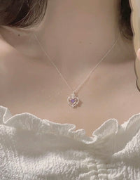 Thumbnail for Dainty CZ Inlaid Opal Heart Pendant Choker Necklace - ArtGalleryZen