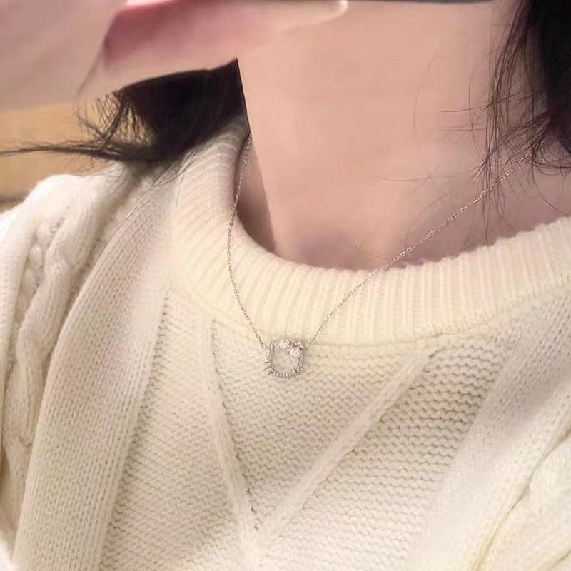 Dainty CZ Inlaid Pearl Charm KT Pendant Necklace - ArtGalleryZen