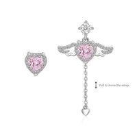 Thumbnail for Dainty CZ Inlaid Pink Crystal Cupid Heart Wings Earrings - ArtGalleryZen