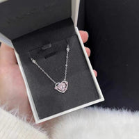 Thumbnail for Dainty CZ Inlaid Pink Crystal Heart Necklace - ArtGalleryZen