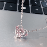 Thumbnail for Dainty CZ Inlaid Pink Crystal Heart Necklace - ArtGalleryZen
