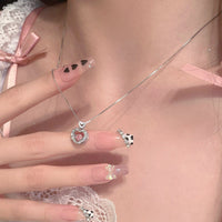 Thumbnail for Dainty CZ Inlaid Pink Crystal Rolling Heart Pendant Necklace - ArtGalleryZen
