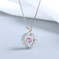 Thumbnail for Dainty CZ Inlaid Pink Crystal Rolling Heart Pendant Necklace - ArtGalleryZen
