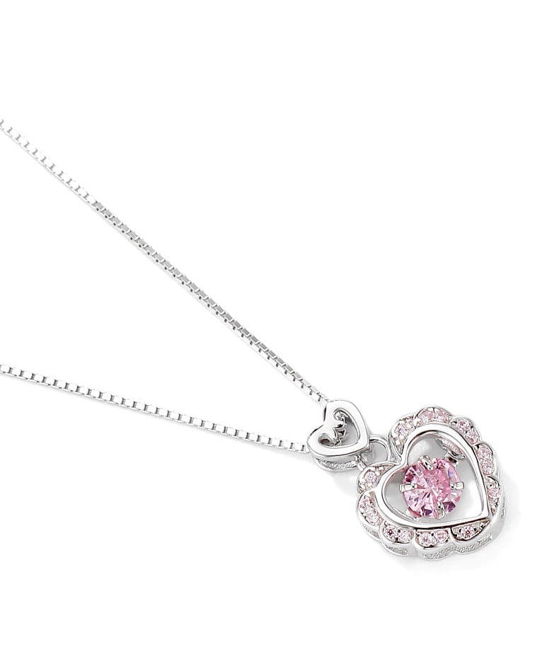 Dainty CZ Inlaid Pink Crystal Rolling Heart Pendant Necklace - ArtGalleryZen