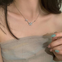 Thumbnail for Dainty CZ Inlaid S925 Sterling Silver Duo Butterfly Necklace - ArtGalleryZen
