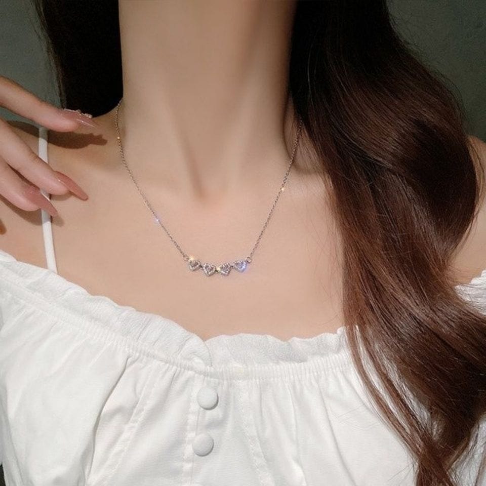 Dainty CZ Inlaid Transformable Lucky Flower Heart Pendant Necklace - ArtGalleryZen