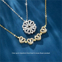 Thumbnail for Dainty CZ Inlaid Transformable Lucky Flower Heart Pendant Necklace - ArtGalleryZen