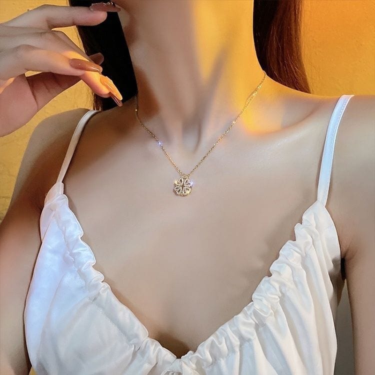 Dainty CZ Inlaid Transformable Lucky Flower Heart Pendant Necklace - ArtGalleryZen