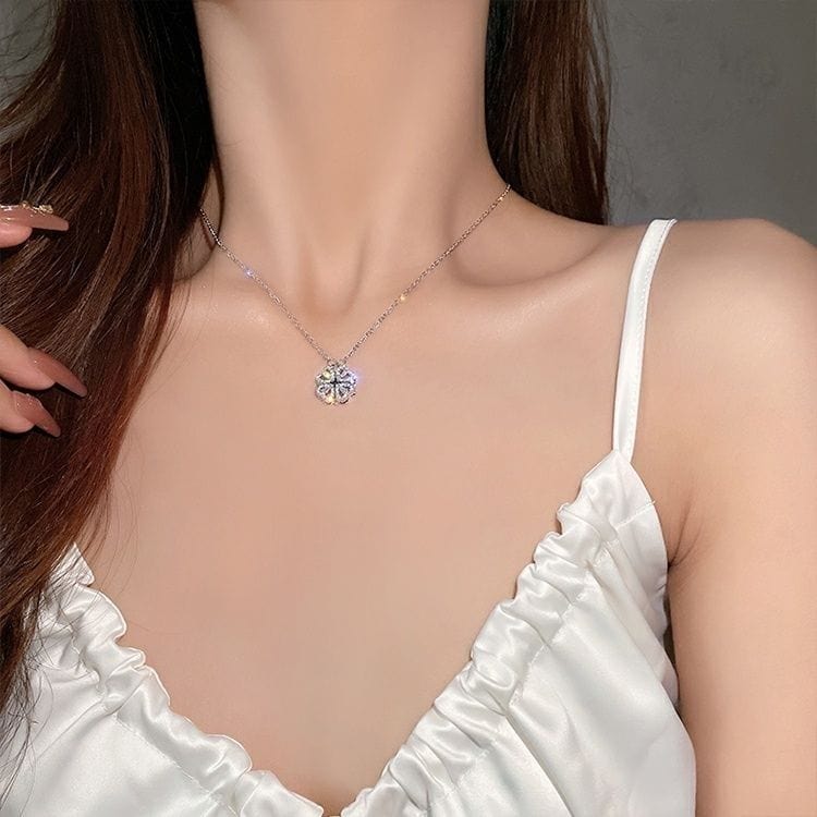 Dainty CZ Inlaid Transformable Lucky Flower Heart Pendant Necklace - ArtGalleryZen