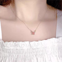 Thumbnail for Dainty Enamel Filigree Inlay Butterfly Necklace - ArtGalleryZen