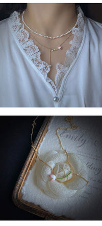 Thumbnail for Dainty Enamel Tulip Pearl Charm Rolo Chain Necklace - ArtGalleryZen