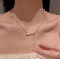 Thumbnail for Dainty Enamel Tulip Pearl Charm Rolo Chain Necklace - ArtGalleryZen