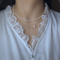 Thumbnail for Dainty Enamel Tulip Pearl Charm Rolo Chain Necklace - ArtGalleryZen