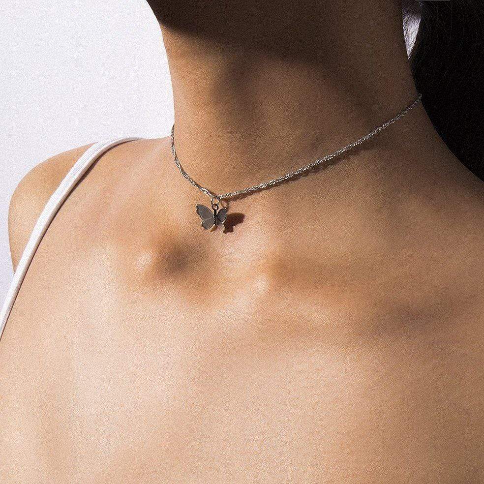 Butterfly Choker Necklace With Tennis Chain - CamillaBoutique