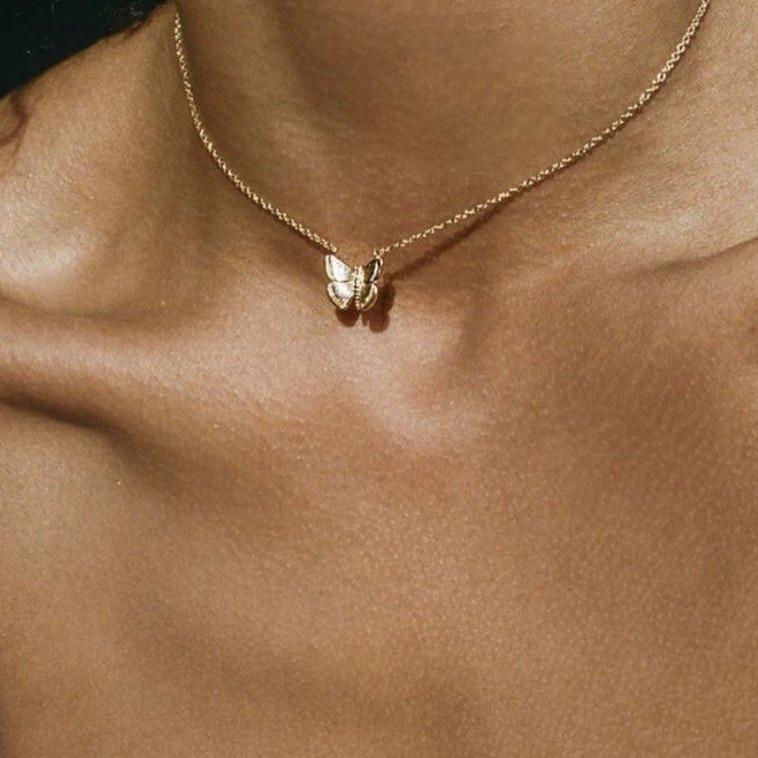 Dainty Gold Silver Tone Butterfly Pendant Choker Necklace - ArtGalleryZen