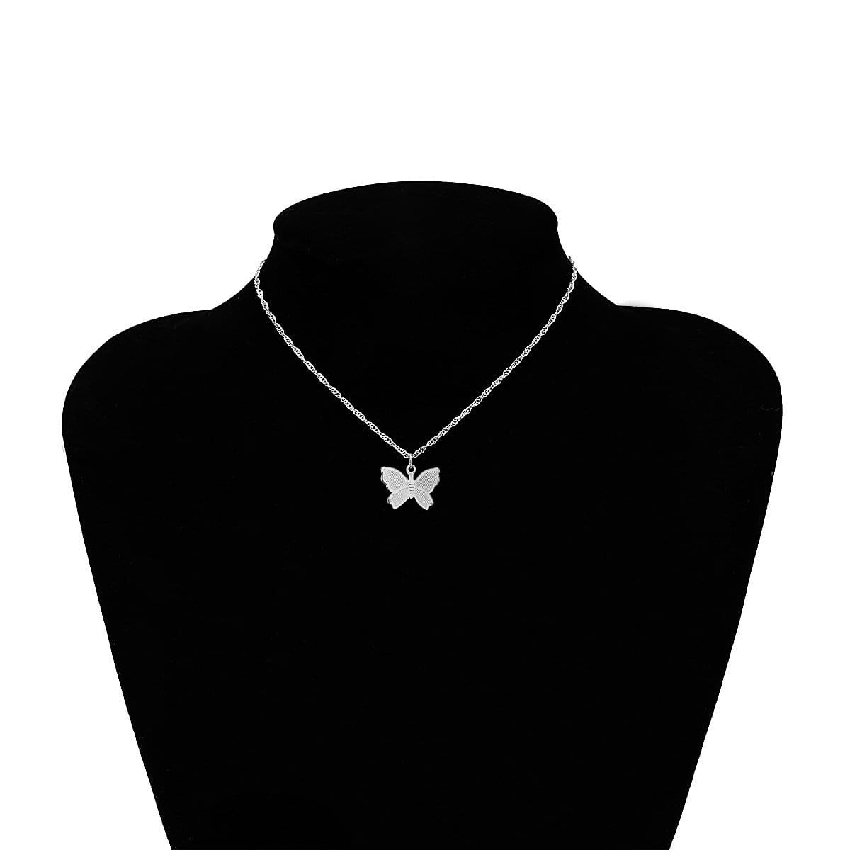 Dainty Gold Silver Tone Butterfly Pendant Choker Necklace - ArtGalleryZen