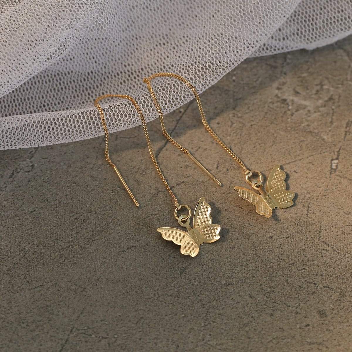 Dainty Gold Silver Tone Butterfly Threader Earrings - ArtGalleryZen