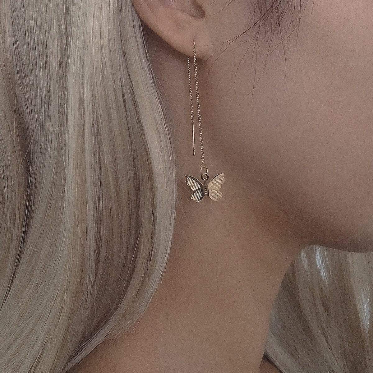 Dainty Gold Silver Tone Butterfly Threader Earrings - ArtGalleryZen