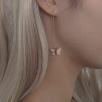 Thumbnail for Dainty Gold Silver Tone Butterfly Threader Earrings - ArtGalleryZen