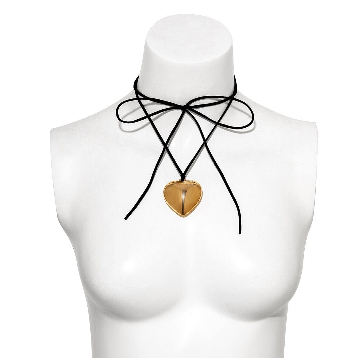 Dainty Gold Silver Tone Heart Pendant Velvet String Necklace - ArtGalleryZen