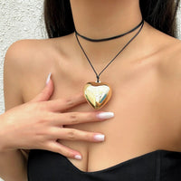 Thumbnail for Dainty Gold Silver Tone Heart Pendant Wax Cord String Necklace - ArtGalleryZen