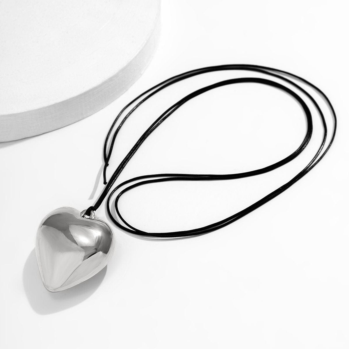 Dainty Gold Silver Tone Heart Pendant Wax Cord String Necklace - ArtGalleryZen