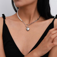 Thumbnail for Dainty Gold Silver Tone Heart With Halo Pendant Beaded Pearl Chain Choker Necklace - ArtGalleryZen