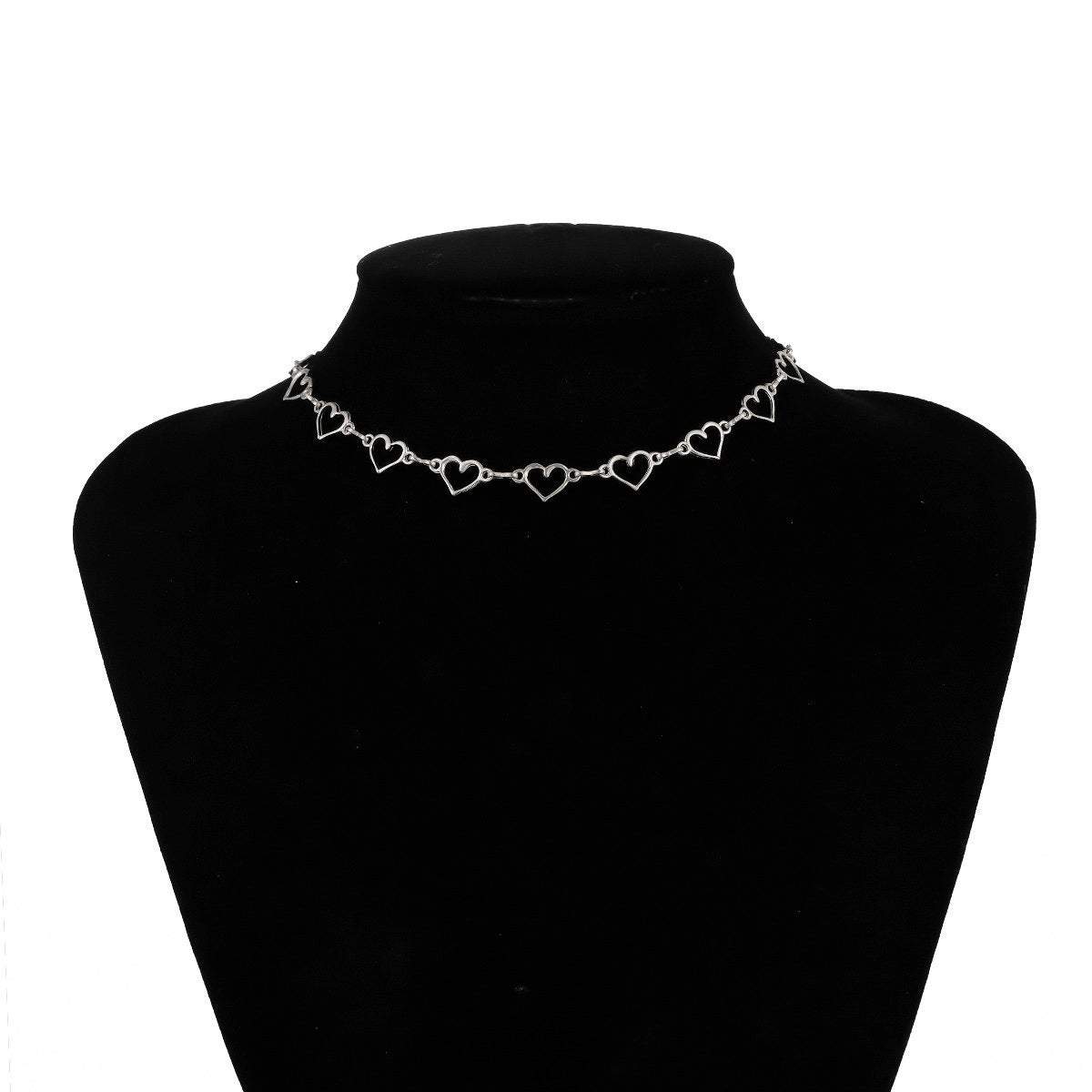 Dainty Gold Silver Tone Metal Heart Shape Chain Choker Necklace - ArtGalleryZen