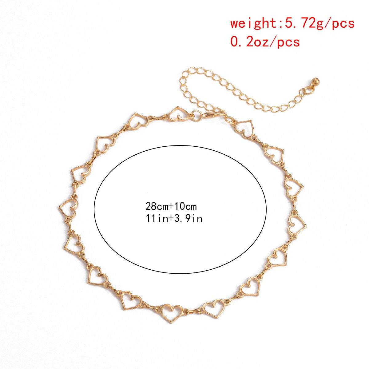 Dainty Gold Silver Tone Metal Heart Shape Chain Choker Necklace - ArtGalleryZen