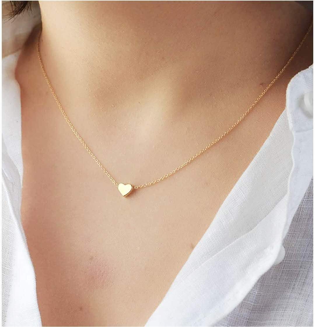Dainty Gold Tone Heart Necklace - Initial Heart Charm Necklace - Tiny Heart Pendant Necklace - ArtGalleryZen